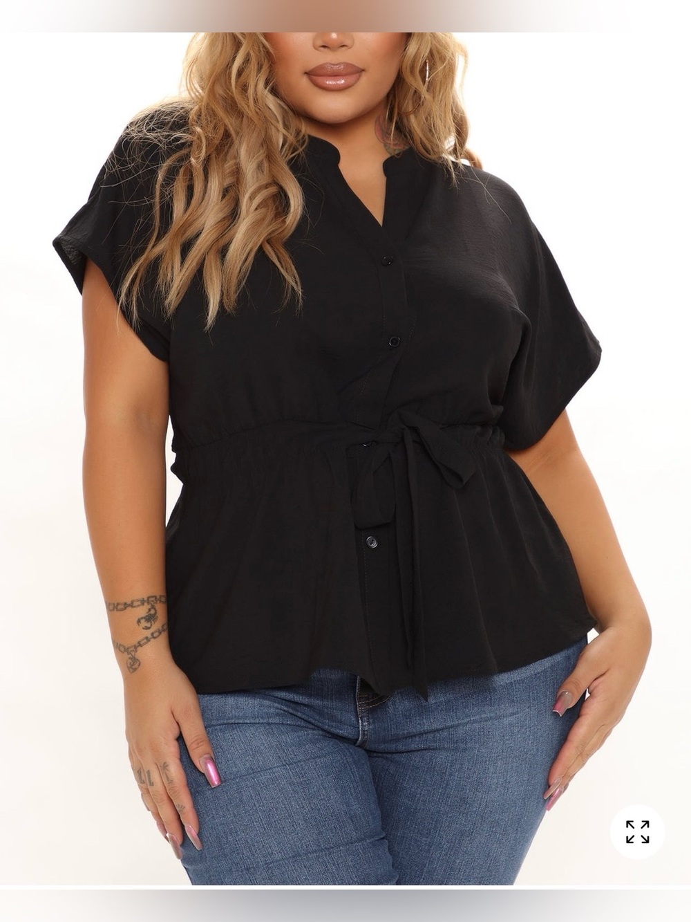 Fashion Nova Classic Black Tie-Waist Blouse - Women's Plus